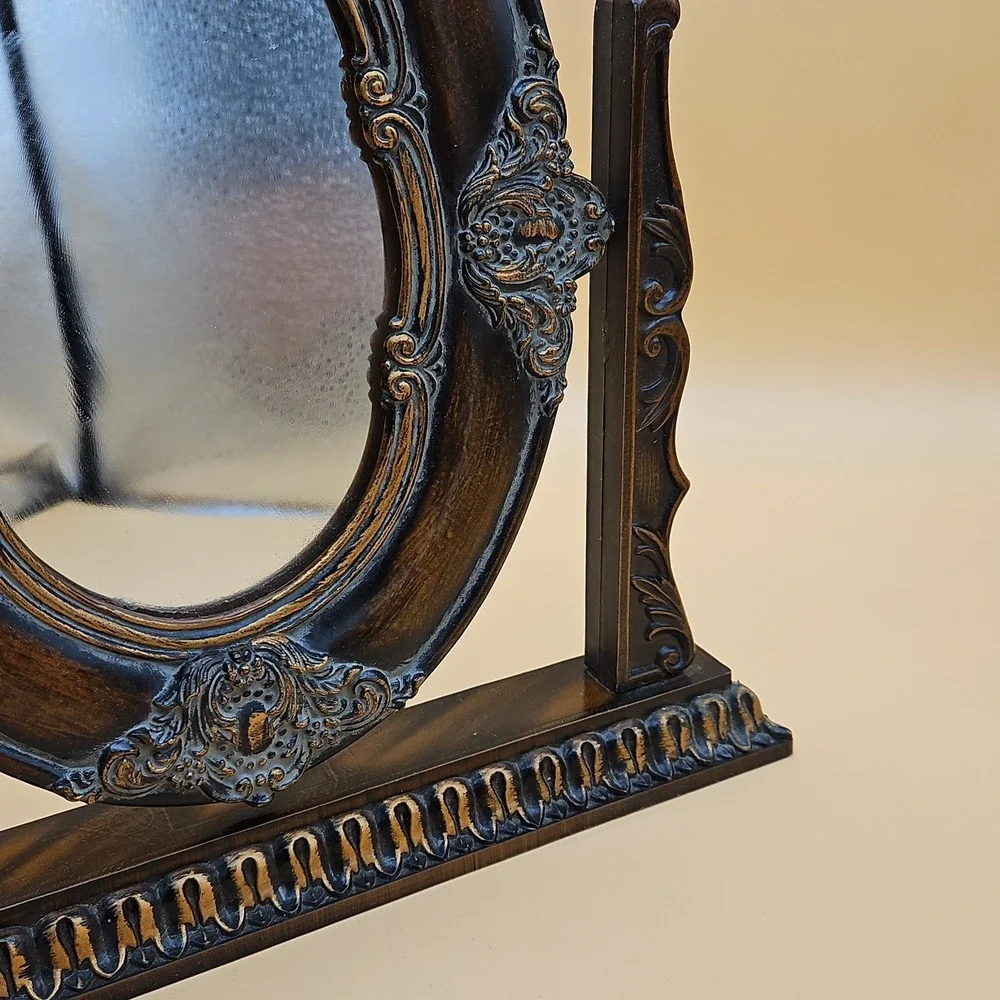 Vintage Dresser Top Oval Ornate Swivel Tilt Mirror Picture Frame Taiwan